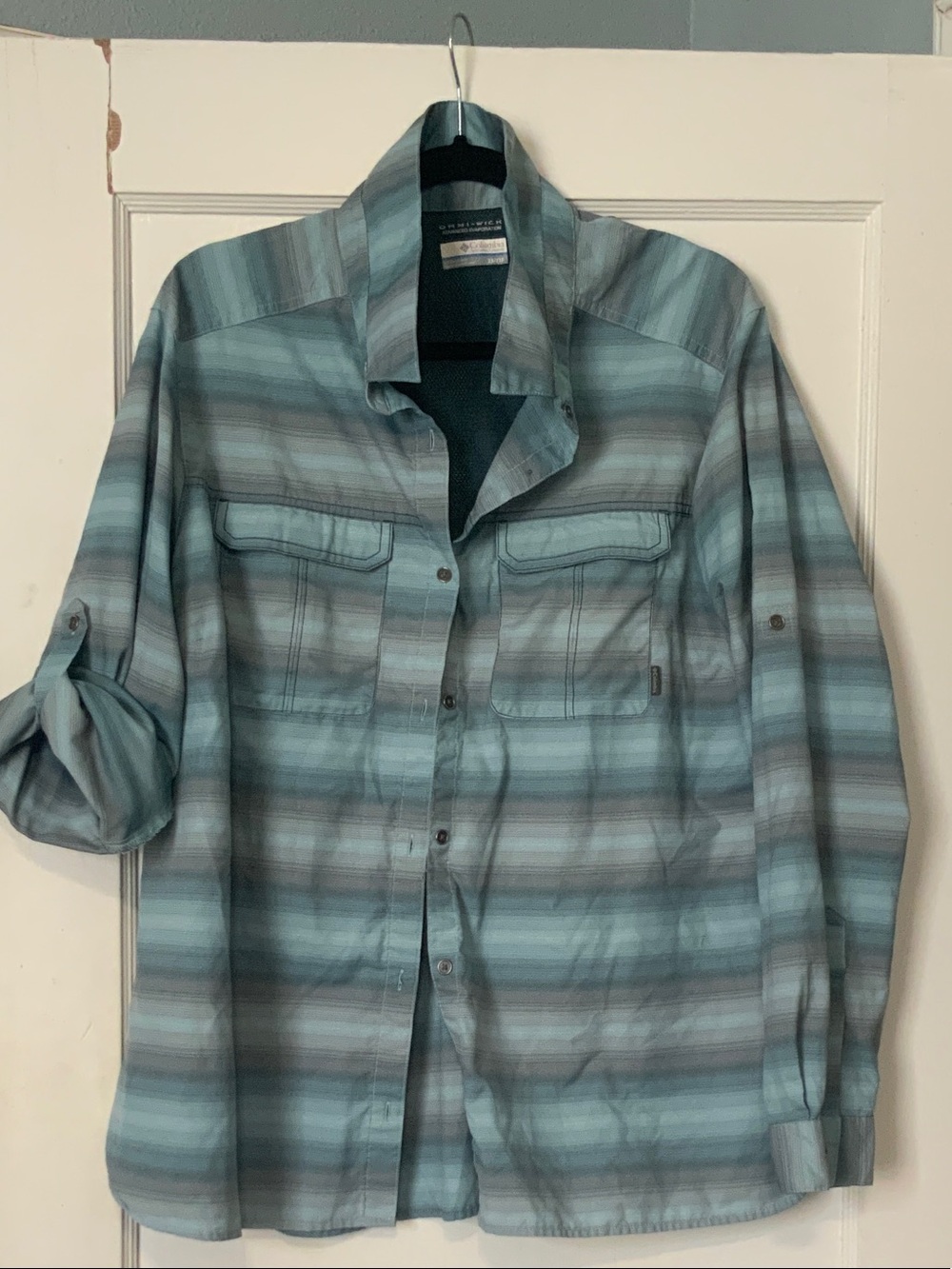 Columbia Teal and Gray Striped Lightweight Shirt Jacket